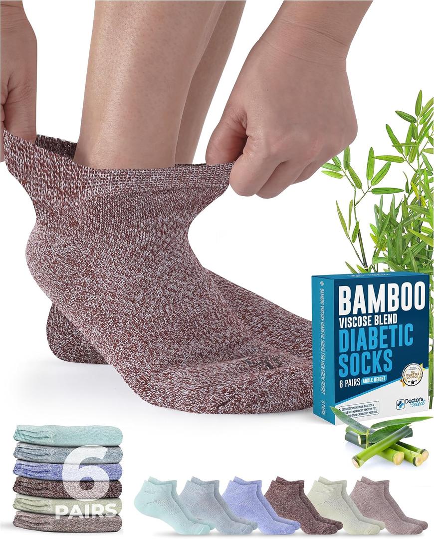 Doctor's Select Viscose Bamboo Ankle Diabetic Socks for Women and Men - 6 Pairs | Super Soft, Non Binding, Loose Wide Top Light Colors - 6 Pairs, Medium