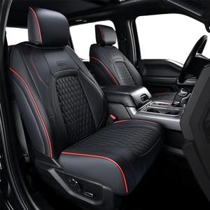 Coverado Full Set Leather Car Seat Covers for F150,Waterproof Automotive Seat Covers for Cars, SUVs, Pickup Trucks, Compatible with 2015-2025 F150 SuperCrew,2017-2025 F250 F350 F450 Crew Cab, Black/Red