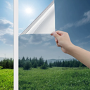 Haton Window Privacy Film One Way Window Tint for Home, Sun UV Blocking Reflective Mirror Film Heat Control, No Glue Static Cling See Out Not in Glass Door Covering, Silver, 17.5" x 78.7