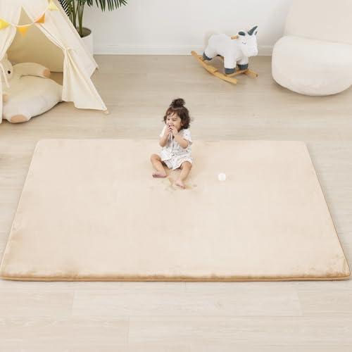 PaPaMat 1.3" Thick Baby Floor Play Mat 59x79, Basic Padded Foam Mat for Tummy Time Crawling, Non Slip Cushioned for Babies Toddlers Infants Kids (Beige)