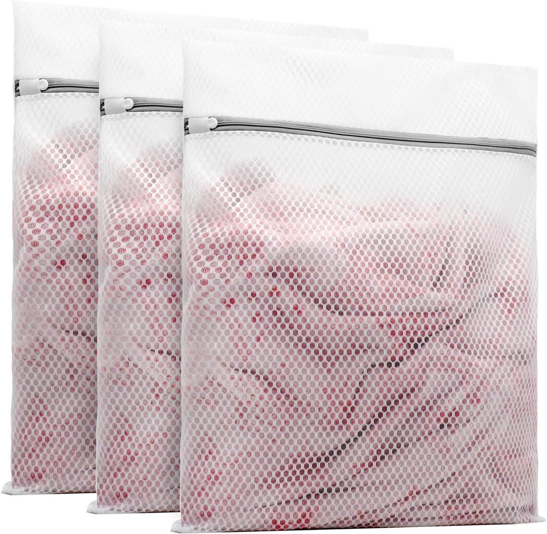 2 x Muchfun 3Pcs Durable Honeycomb Mesh Laundry Bags for Delicates 16 x 20 Inches (3 Large)