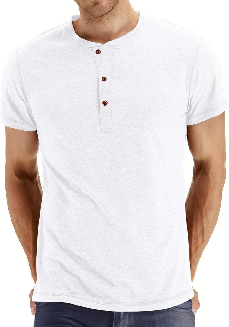 NITAGUT Mens Fashion Casual Front Placket Basic Long/Short Sleeve Henley T-Shirts (Large, 0 White)