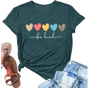Womens T Shirts Be Kind Shirt Cute Graphic Blessed Shirt Short Sleeve Tees Funny Inspirational Teacher T-Shirt Tops (XX-Large, Green)