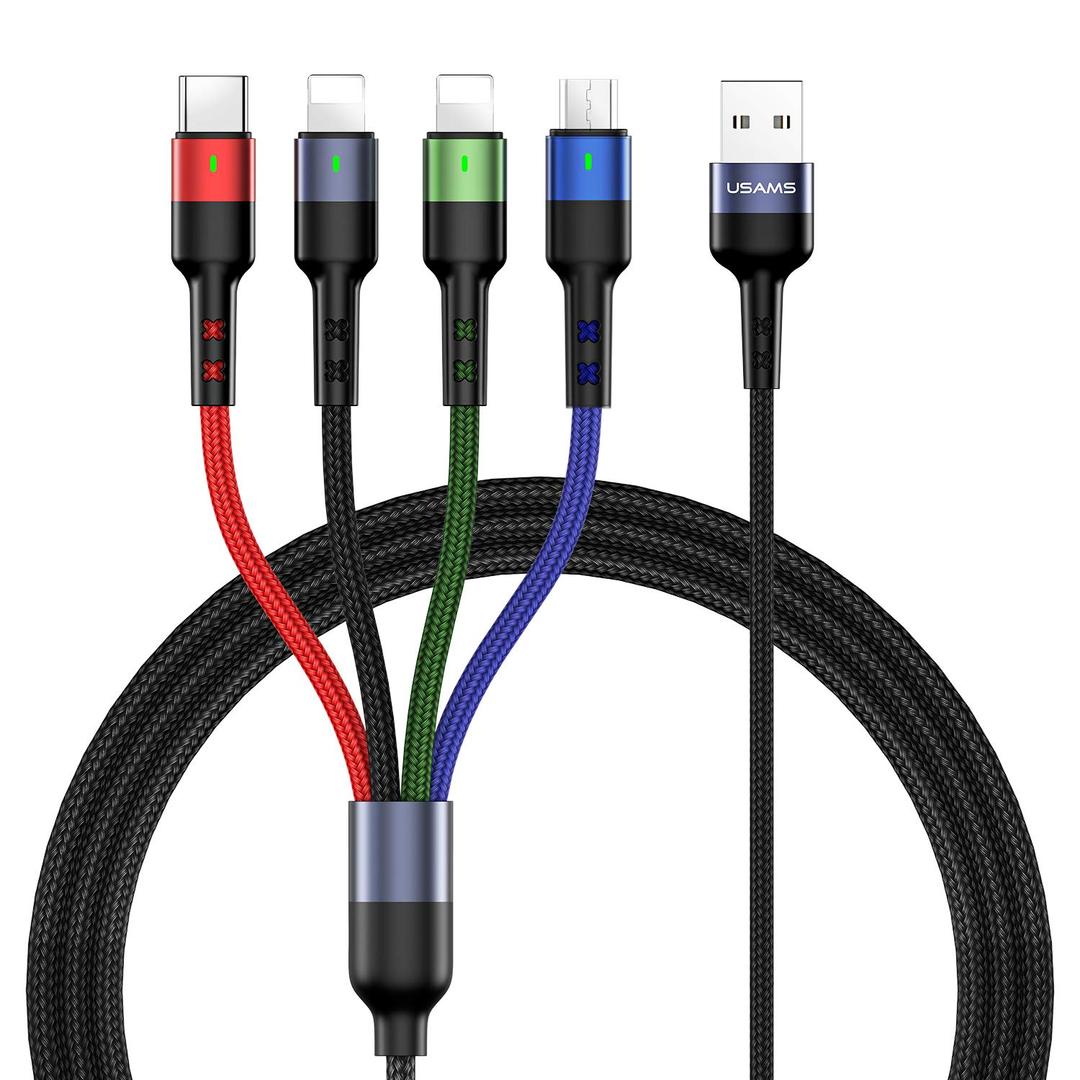 USAMS Multi Charging Cable 2Pack 4FT 4 in 1 Nylon Braided USB Fast Charging Cord Adapter Type C Micro Port Compatible Cell Phones Tablets and More