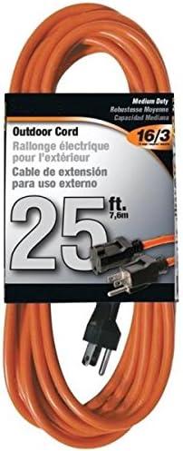 Outdoor Extension Cord Orange 3 Prong - Heavy Duty Vinyl - 16/3 - Ultra flexible, Water resistant, flame retardant - Weather resistant - Reinforced for durability (25 feet)