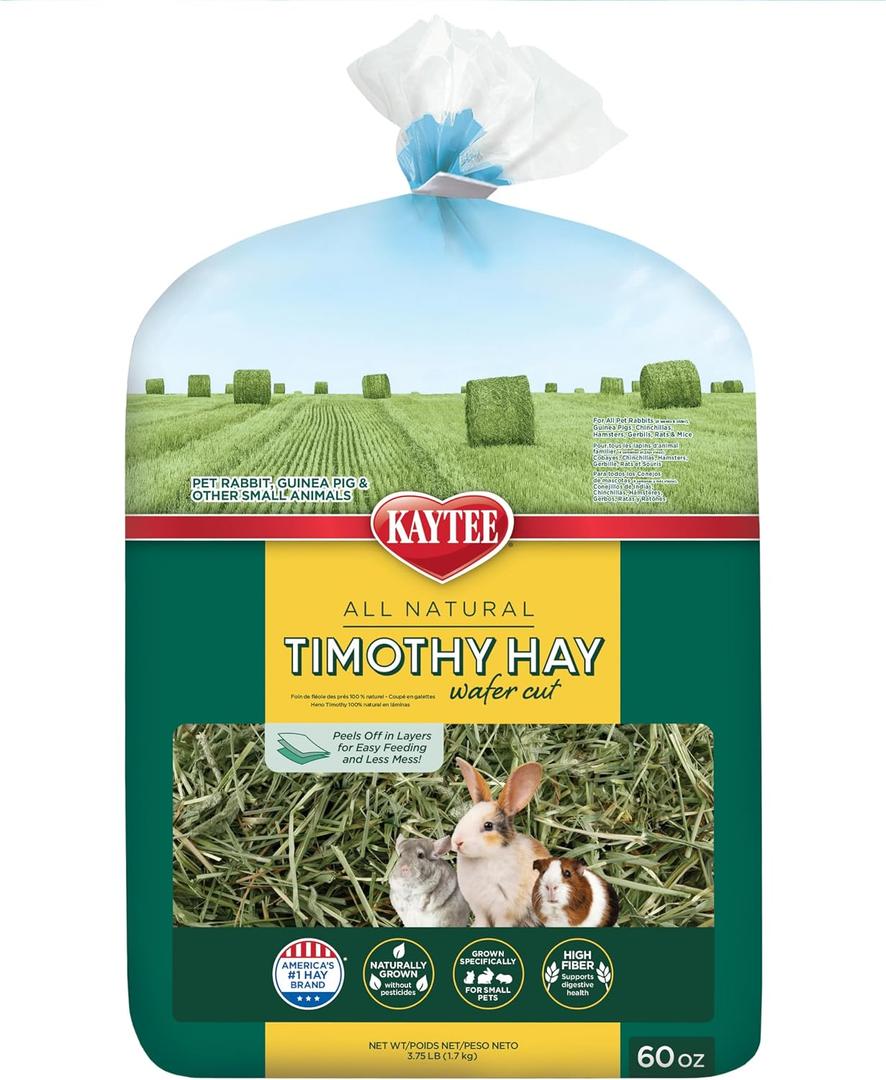 Kaytee Wafer Cut All Natural Timothy Hay for Pet Guinea Pigs, Rabbits & Other Small Animals, 60 Ounce (EXP 04/22/28)