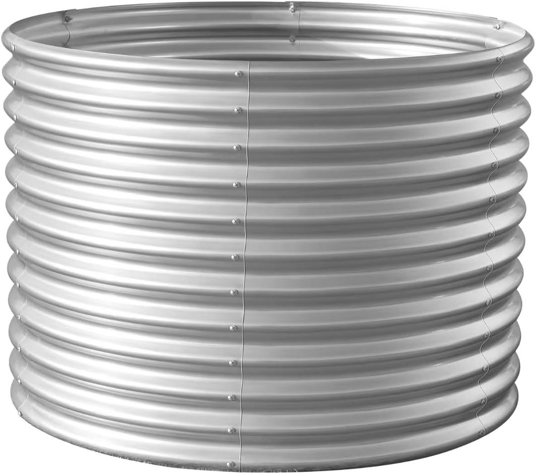 Land Guard 443ft Galvanized Raised Garden Bed Kit, Round Galvanized Planter Raised Garden Boxes Outdoor, Large Metal Raised Garden Beds for Vegetables, Silver