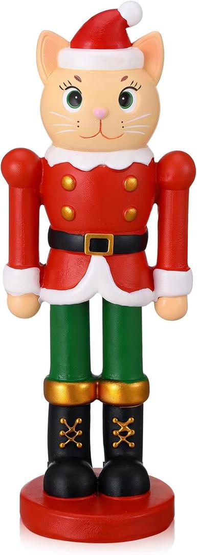 Wesiti Christmas Nutcracker Ornament 6" Cat Nutcracker Resin Figurine Display Christmas Cat Craft for Xmas Holiday Shelf Home Desktop Table Decor Xmas Gift Collectible