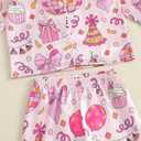 Kuriozud Toddler Kids Little Girls Birthday Satin Silk Pajamas Long Sleeve Button Down Sleepwear Winter Pjs Set Nightgown (Pink) Size 80
