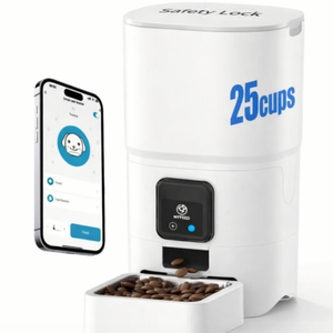 PAPIFEED Automatic Cat Feeder 6L 2.4G WiFi Smart Pet Feeder with Camera & TwoWay Audio, Adjustable Angle, Easy to Clean Detachable Feeding Schedule 110 Meals Per Day for Cats & Small Dogs  White