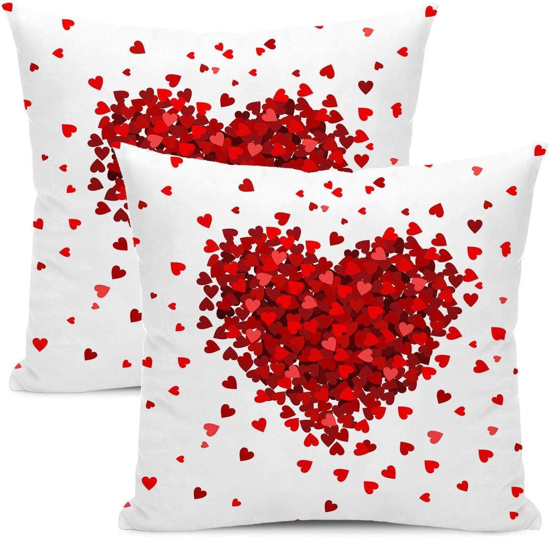 AEIOAE Valentines Pillow Covers 18x18 Inch Set of 2,Red Pink Love Heart Throw Pillows Case,Valentine's Day Mother's Day Anniversary Holiday Decor Cushion Covers Farmhouse Outdoor Decor for Sofa Bed