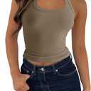 Women's Sleeveless Scoop Neck Knit Ribbed Seamless T-Shape Tank Top Fitted Casual Racerback Blouses (M)