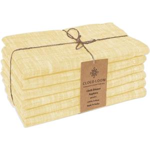 Set of 6 Dinner Napkins 100% Cotton - Soft Durable Reusable - Perfect for Dining Weddings Parties Holidays Christmas and Everyday Use Table Napkins - 18x18 Inch Cotton Napkins Yellow