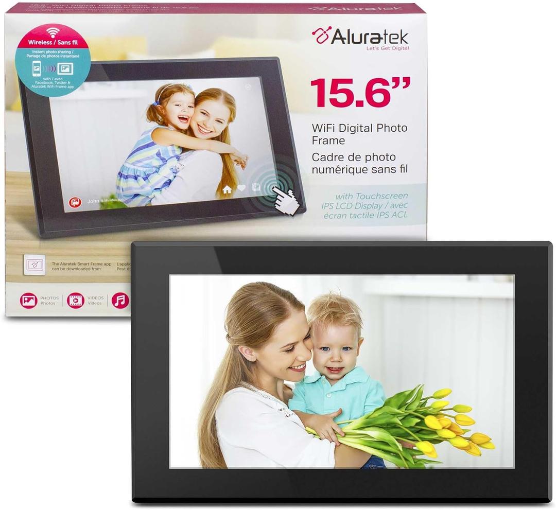 Aluratek 15.6" WiFi Digital Photo Frame with Touchscreen IPS LCD Display & 16GB Built-in Memory, Photo/Music/Video (AWS15F) , Black