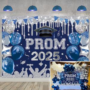 Blue Sliver 2025 Prom Night Party Backdrop Royal Blue Glitter 2025 Graduation Background Class of 2025 Congrats Grad Banner for 2025 Congratulate Graduates Party Decoration (Blue, 82x59 inch (7x5FT))