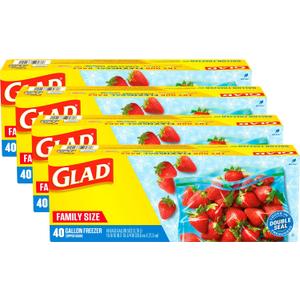 Glad Zipper Freezer Storage Plastic Bags, Gallon, 40 Count, Pack of 4  Glad Zipper Freezer Storage Plastic Bags, Gallon, 40 Count, Pack of 4