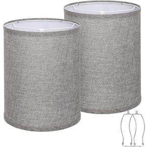 Tall Drum Lamp Shades Set of 2, Gray Lampshade for Table Lamp Floor Lamp, 10"Top x10" Bottom x 13"High, Replacement Lampshades Natural Linen Handcrafted, Spider, Harp Holders Included, Easy Assembly