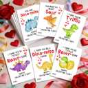 4 x Dinosaur Valentine's Day Cards for Kids, 24 Pack, 6 Designs, 3.5x5 Inch, Classroom Exchange Cards with Puns
