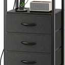 Huuger Nightstand with Charging Station, 27.6 Inch Side Table with Fabric Drawers, End Table Bedside Table with USB Ports and Outlets, Night Stand for Bedroom, Black