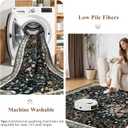 4x4 Square Entry Rug Entryway Foyer: Non-Slip Floral Washable Rugs for Living Room Indoor Floor Kitchen Bedroom - Soft Thin Doormat Carpet Boho Vintage Home Decor (4ft Square, Black)