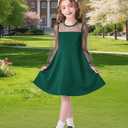 Girl's Contrast Mesh Puff Long Sleeve High Waist A Line Green,5-6 Years