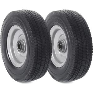 AR-PRO (2-Pack) 8-Inch Solid Wheel Replacement - 2.50-4" Flat Free Tire and Wheel with 5/8 extra 3/4 Bearings and 2.2" Offset Hub - Compatible with Hand Truck, Generator, Gorilla Carts