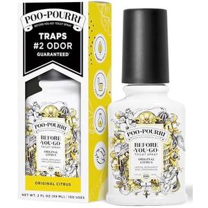 Poo-Pourri Before-You-Go Toilet Spray, Original Citrus, 2 Fl Oz, Up to 100 Uses, Bathroom Odor Deodorizer with Essential Oils for Home or Work, Travel Essentials, TSA Approved Size, Lemon Bergamot , Set of 2