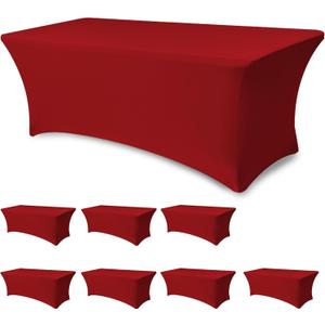 Spandex Table Cover for 6 foot Rectangle Tables-8 Pack Fitted Stretch Red Tablecloth-Elastic 6ft Christmas Tablecloths for Party, Vendor Booth Display, Banquet Buffet Event, Craft Trade Show