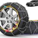 Snow-Chains Easy Install Tire-Chains, One-Pull Fit Design Tire Snow Chains for Passenger Cars, Sedan, SUVs, Emergency Winter Tire Traction Car Tires 195 205 215 225 235 245 - Set of 2 (KN110)