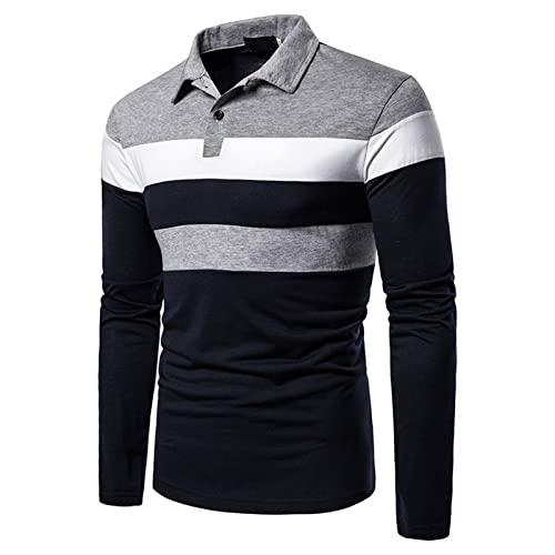 MorwenVeo Men's Fashion Polo Shirts Casual Long Sleeve Golf Shirts Color Block Cotton Tops Grey.M