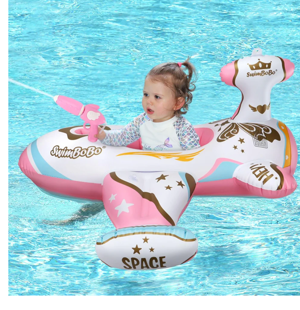 Swimbobo Toddler Pool Float with Seat Boat Inflatable Ride-on Airplane Pirates Sharks Car for Kids Outdoor Toys
