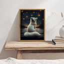 Framed White Fox Wall Art Forest Animal Canvas Prints Starry Night Paintings Wall Decor Woodland Wildlife Pictures Artwork for Living Room Bedroom Bathroom 12x16in