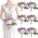 Artificial Bridesmaid Bouquets 6 Pcs - 7 Inch Pre-made Bridesmaids Bouquet Small Silk Rose Handmade for Wedding Holding Flowers, Bridal Shower Wedding Centerpieces Ceremony and Anniversary- Lilac
