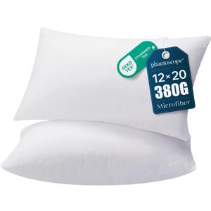 Phantoscope Pillow Inserts, 100% Virgin Fiber Hypoallergenic Polyester Throw Pillow Inserts, Square Pillows for Couch, Sofa, Bed, 12x20 Inch (Pack of 2)