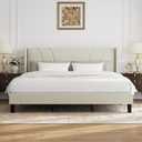 Novilla King Size Bed Frame, King Bed Frame with Headboard, Velvet Upholstered Wing Side Headboard, No Box Spring Needed, Heavy Duty Feet, Easy Assembly, White Velvet