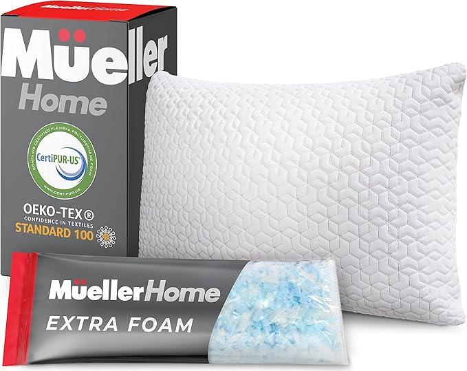 Mueller Nirvana Adjustable Cervical Memory Foam Pillow, Odorless Neck Pillows for Pain Relief, Orthopedic Pillow for Side, Back, Stomach, Hypo-Allergenic and Breathable, CertiPUR-US Certified, Queen 