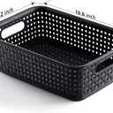 [ 8 Pack ] Plastic Storage Baskets, Small Pantry Organization and Storage Bins, Household Organizers for Laundry Room, Bathrooms, Kitchens, Cabinets, Countertops, Under Sink or Shelves, Black