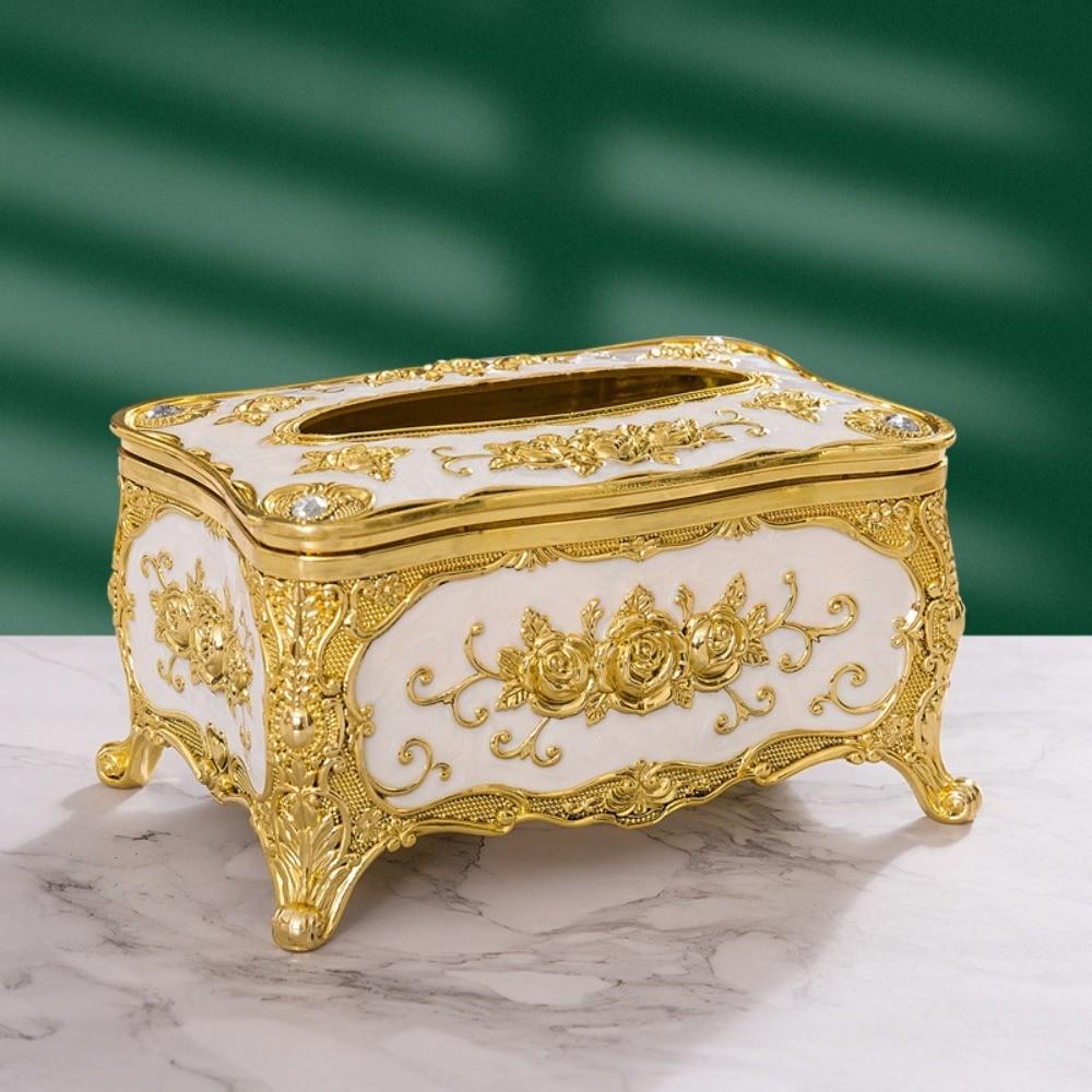 Bling Rhinestone Tissue Box Holder,Luxurious European Style Rose Tissue Box Cover for edroom,Office,Bathroom,Home,Travel,Restaurant(Gold&White)