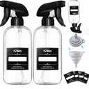 Veco 300mL (10oz) 360 Spray Bottles, 2-Pack Adjustable Nozzle, Leak-Resistant spray bottles for Cleaning, Plants, Hair & Pet Use + Foldable Funnel