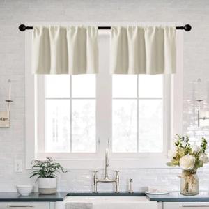 XTMYI Boho Valances for Windows 2 Pack,Rod Pocket Blackout Farmhouse Valance for Living Room Bedroom Bathroom,Ivory/Cream Color/Colored