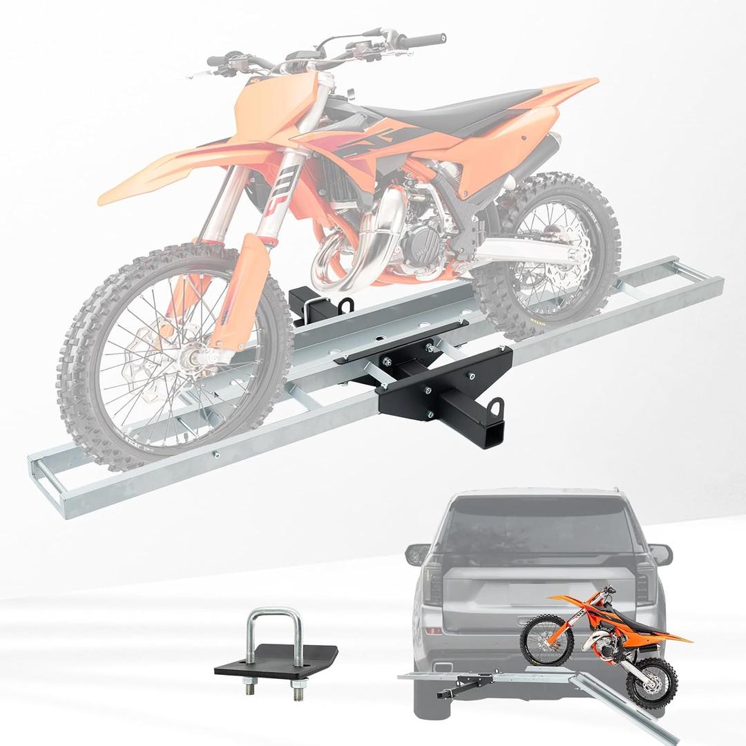 Rextact 400LBS Motorcycle Hitch Carrier Rack with 47" Loading Ramp, Anti-Tilt Design, Shock Absorption, Heavy-Duty Steel Frame, Fits 2" Receiver and 5.5" Wide Tires, Easy Load & Transport