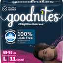 Goodnites Girls' Nighttime Bedwetting Underwear, Size Large (68-95 lbs), 11 Ct, Packaging May Vary