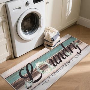 Non-Slip Laundry Rug 20"x47" - Multi Floral Low-Pile Comfort Cushion Machine Washable Mat, Modern Farmhouse Runner for Laundry Room, Entryway & Kitchen (1'8" x 3'11" (Runner))