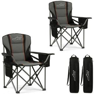 FAIR WIND 2 Pack Fully Padded Oversized Camping Chair 500LBS Capacity Heavy Duty Folding Chair for Heavy People with Adjustable Lumbar Support, Cooler Bag & Cup Holder for Outdoor, Beach