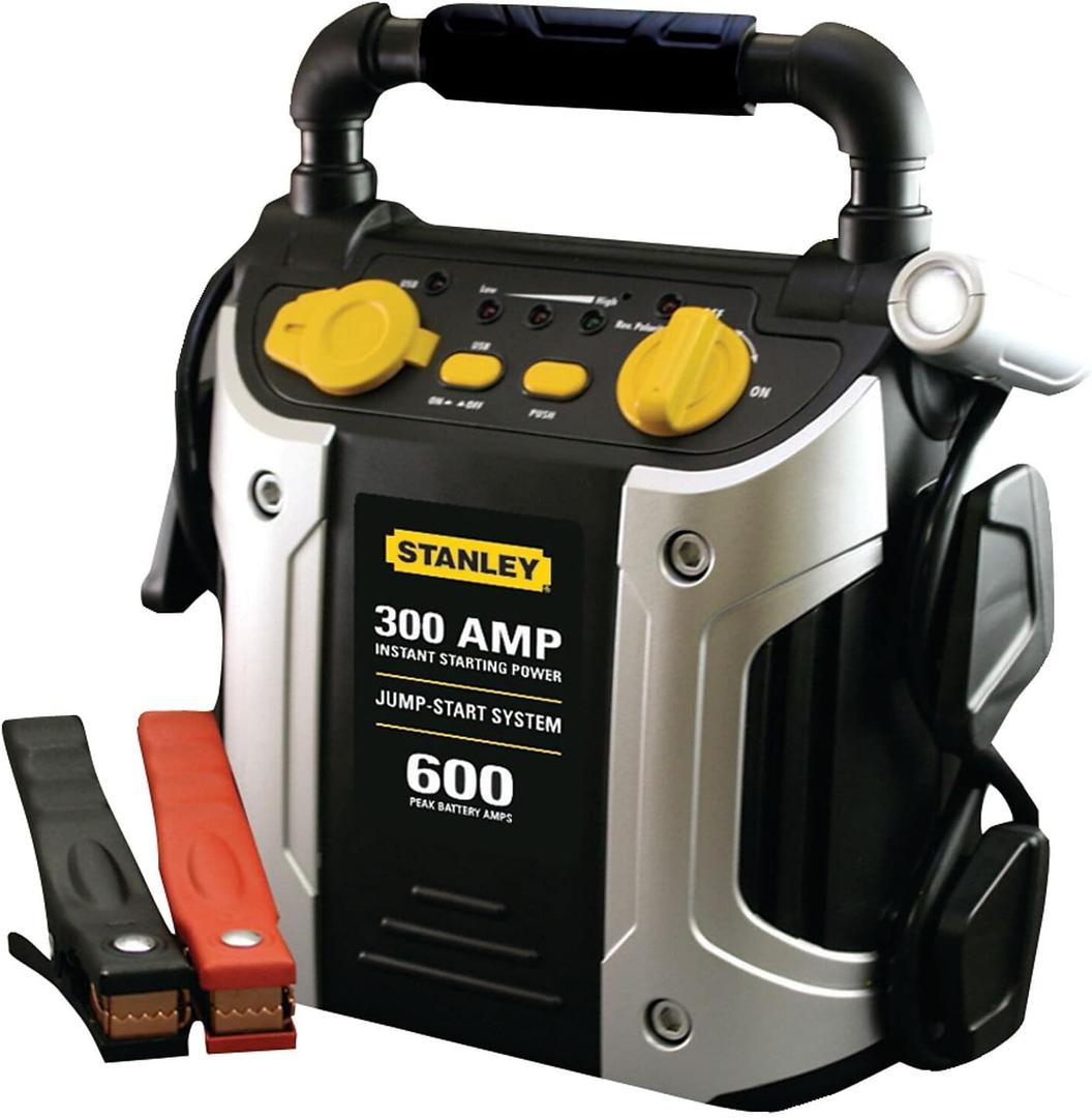 STANLEY J309 Portable Power Station Jump Starter 600 Peak Amp Battery Booster, 3.1A USB Ports, Battery Clamps