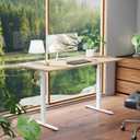 Veken 55 Inch Large Electric Standing Desk, 4 Memory Heights Adjustable,Sit to Stand Up, Work Home Office Computer Table for Study, Walking Pad, Writing, and Games, Wooden Desktop Desks, Nature Wood, 5523.6 Inch