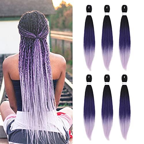Pre-Stretched Braiding Hair Ombre Purple Braiding Hair Extensions 26 Inch 4 packs Hot Water Setting Professional Soft Yaki Synthetic Crochet Braids（Ombre Purple）