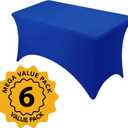 6-Pack Premium Royal Blue Spandex Tablecloths for 4ft Rectangle Tables, Stain & Wrinkle-Resistant, Washable Stretch Polyester Fitted Table Cover for Weddings, Banquets, Trade Shows Events