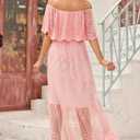 Women's Off The Shoulder Embroidered Lace Maxi Wedding Dress Boho Wedding Guest Formal Party Maternity Photoshoot Dresses (Pink, M)