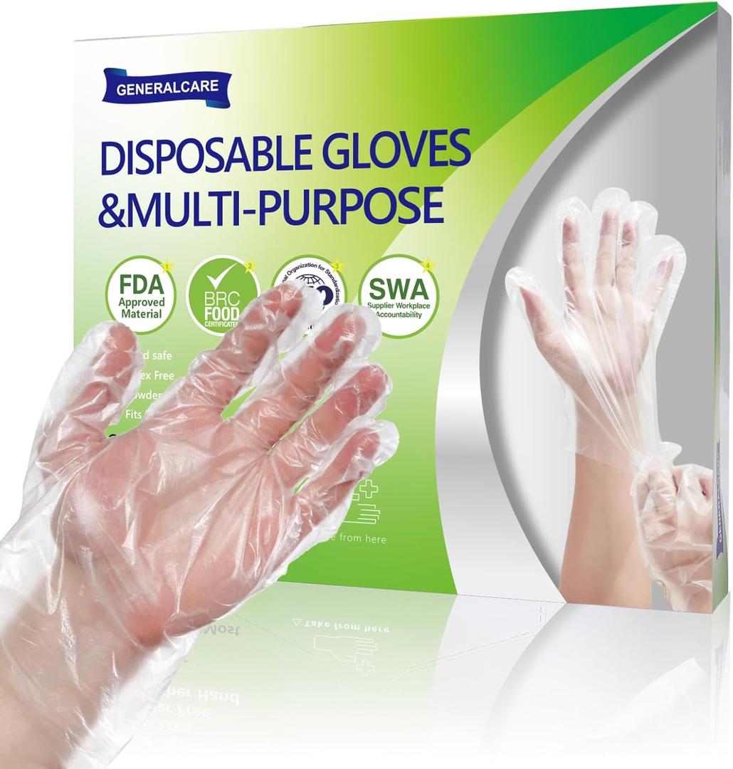 2 x 100-Count Disposable PE Safety Work Gloves, One Size Fits Most | Lightweight and Durable Hand Protection for Cleaning, Food Handling, and Light Industrial Tasks